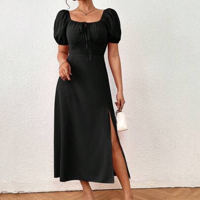 Tie Front Puff Slee…