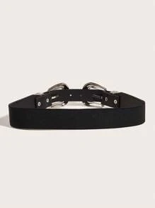 1pc Women Geometric Detail Double Buckle Fashion Belt For Daily Life - Black - View 4