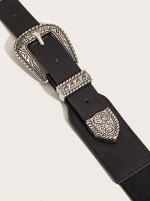 1pc Women Geometric Detail Double Buckle Fashion Belt For Daily Life - Black - View 5