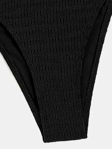 纹理比基尼套装三角文胸和露臀两件套泳衣，适合夏季海滩度假 - 黑色 - 查看 4