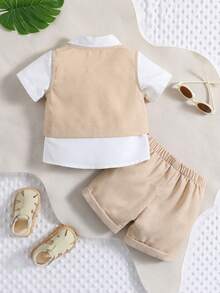 SHEIN Baby Boy Bow Front Shirt & Shorts & Waistcoat - Multicolor - View 2