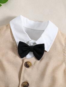 SHEIN Baby Boy Bow Front Shirt & Shorts & Waistcoat - Multicolor - View 3