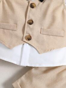 SHEIN Baby Boy Bow Front Shirt & Shorts & Waistcoat - Multicolor - View 4