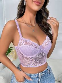 花卉蕾絲鋼圈文胸 - 紫丁香色 - 查看 3