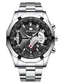 VA VA VOOM Fashion Men's Sport Stainless Steel Calendar Watch - Silver - View 1