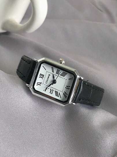 1pc Minimalist Rectangular Roman Numeral Dial Bamboo Strap Watch, Wear, Birthday, Anniversary, Singles' Day, Halloween Promotion, No Box view 2