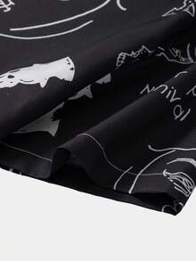 ROMWE MEN Street Life Hombres Camisa con estampado de figura con botón - Negro - Ver 4