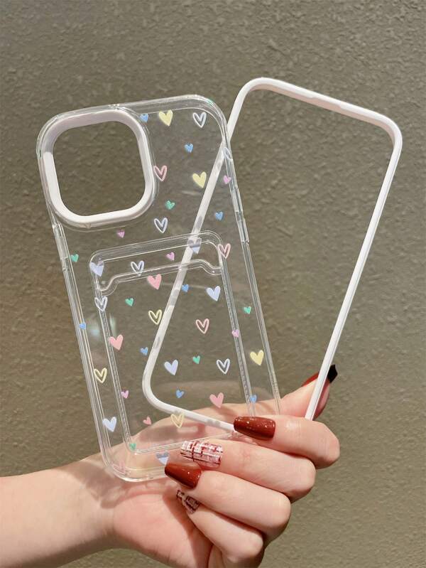 Husă pentru telefon anti-cădere cu model de inimă, cu fantă pentru card Husă transparentă pentru telefon