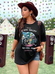 Flirla Áo thun Plus size Nhiệt đới Slogan Giải trí - màu đen - Xem 1