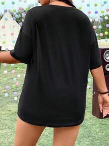 Flirla Áo thun Plus size Nhiệt đới Slogan Giải trí - màu đen - Xem 2