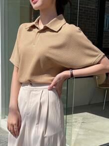 DAZY Áo thun nữ Nút màu trơn Giải trí - Màu Khaki - Xem 4