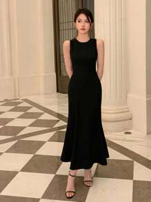 DAZY 素色背心連衣裙 - 黑色 - 查看 3