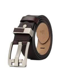 1入組男士壓花細節時尚幾何搭扣皮帶適用於日常 - 咖啡棕 - 查看 1