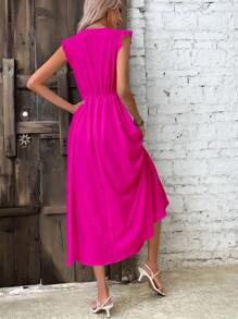 Breezaya Contrast Lace V Neck Dress - Hot Pink - View 2