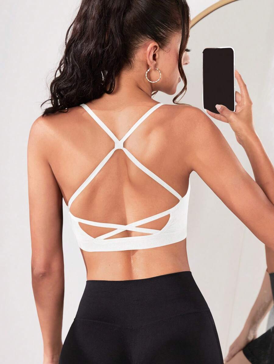 Yoga Sxy Áo lót thể thao Nữ Hội Chữ thập Lộ Lưng màu trơn - trắng - Xem 1