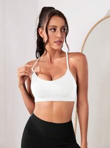 Yoga Sxy Áo lót thể thao Nữ Hội Chữ thập Lộ Lưng màu trơn - trắng - Xem 4