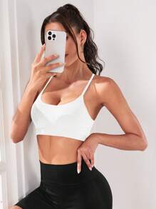 Yoga Sxy Áo lót thể thao Nữ Hội Chữ thập Lộ Lưng màu trơn - trắng - Xem 6