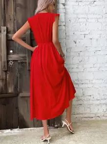 Breezaya Guipure Lace Panel A-line Dress - Red - View 2