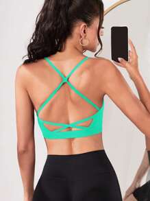 Yoga Sxy Áo lót thể thao Nữ Lộ Lưng Hội Chữ thập màu trơn - Màu xanh Bạc hà - Xem 1