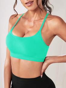 Yoga Sxy Áo lót thể thao Nữ Lộ Lưng Hội Chữ thập màu trơn - Màu xanh Bạc hà - Xem 2