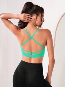 Yoga Sxy Áo lót thể thao Nữ Lộ Lưng Hội Chữ thập màu trơn - Màu xanh Bạc hà - Xem 3