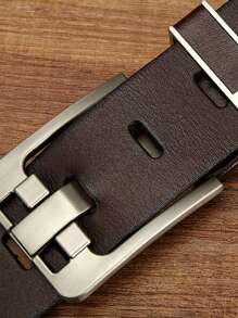 1入組男士壓花細節時尚幾何搭扣皮帶適用於日常 - 咖啡棕 - 查看 4