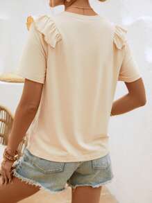 SHEIN VCAY Camiseta unicolor ribete con fruncido - Caqui - Ver 2