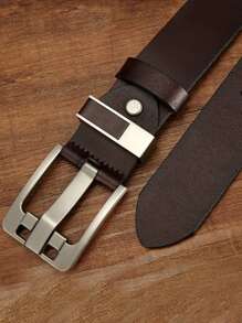 1入組男士壓花細節時尚幾何搭扣皮帶適用於日常 - 咖啡棕 - 查看 5
