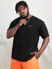 Manfinity VCAY 男士棉標語和手掌圖案T恤 - 黑色 - 查看 4