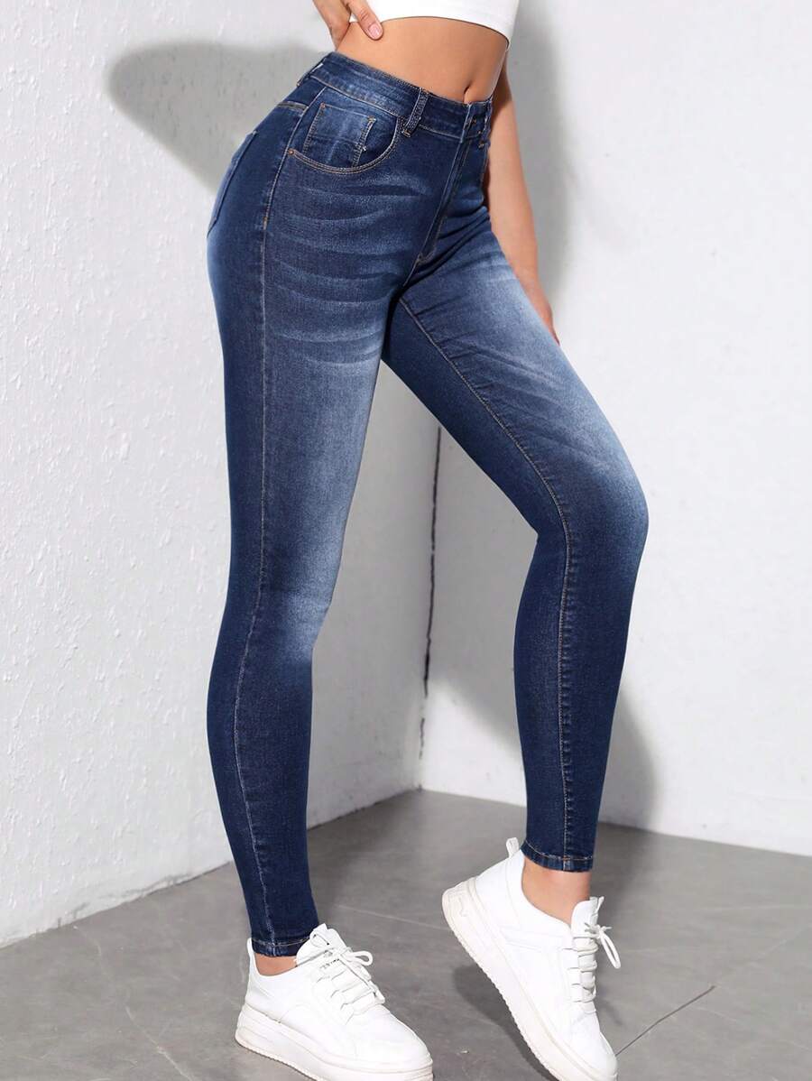FLONIFY Elastic Button Pocket Skinny Denim Jeans