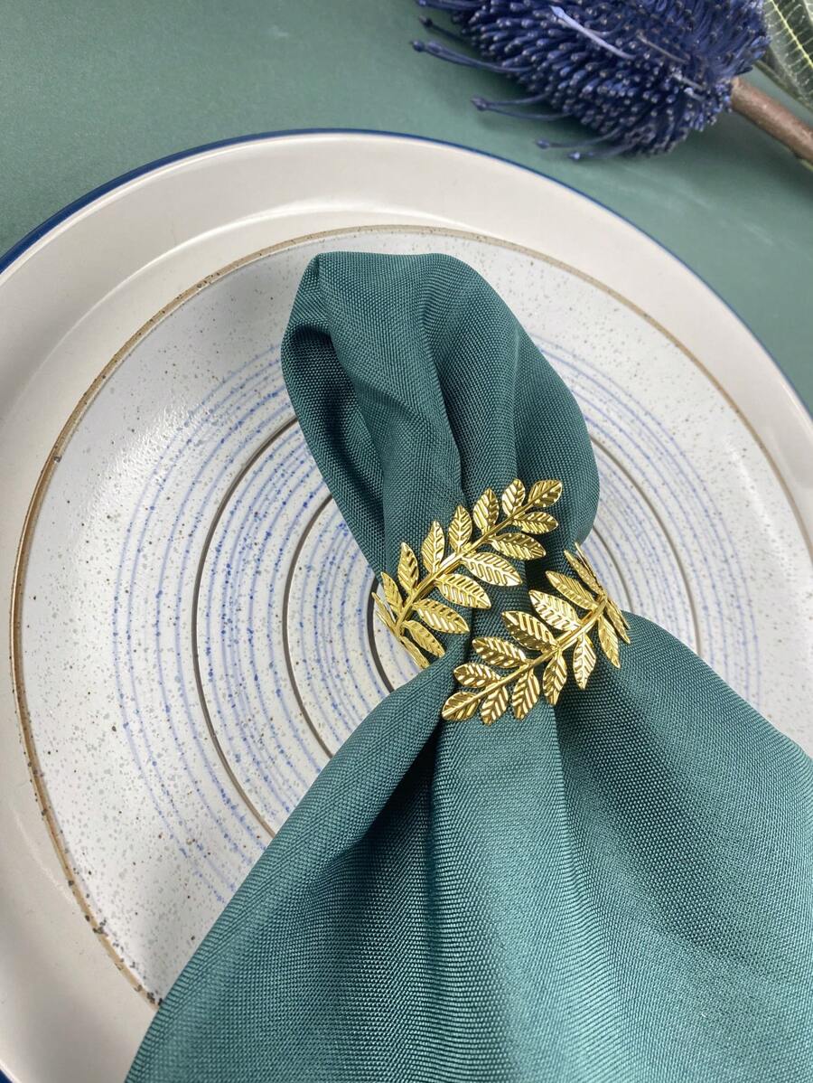 6入組葉子設計餐巾環金色鐵餐巾扣適用於餐桌 - 金色 - 查看 1