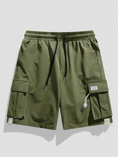 Prep Homme Short à cordon à applique lettre poche à rabat