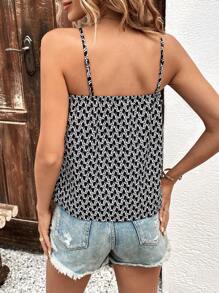 SHEIN LUNE Allover Print Contrast Guipure Lace Cami Top - Black - View 2