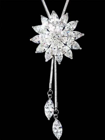 Cravure Cubic Zirconia Flower Charm Necklace Sweater Chain Women's Clothing Chain New Creative Faux Crystal Rhinestone Snowflake Clothing Pendant Fashion Valentines,Mom,Mother,Mother's Day,Gift