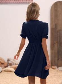 EMERY ROSE 圓點泡泡袖洋裝 - 藏蓝色 - 查看 2