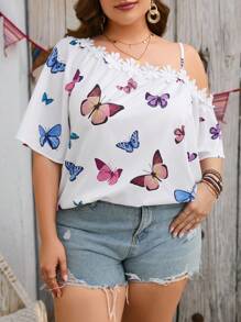SHEIN LUNE Áo sơ mi Plus Size Đề can Bất đối xứng Loại bướm Giải trí - Nhiều màu - Xem 1