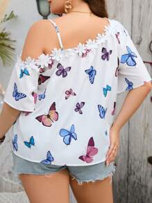 SHEIN LUNE Áo sơ mi Plus Size Đề can Bất đối xứng Loại bướm Giải trí - Nhiều màu - Xem 4