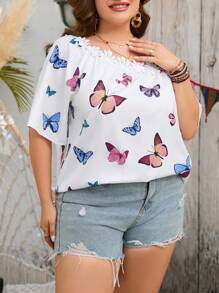 SHEIN LUNE Áo sơ mi Plus Size Đề can Bất đối xứng Loại bướm Giải trí - Nhiều màu - Xem 2