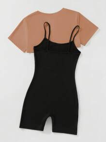 SHEIN Unity Bộ đồ hai mảnh nữ Cao thấp Gân đan Lá thư Giải trí - Nhiều màu - Xem 2