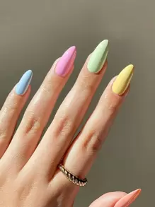 24 chiếc Móng giả trơn màu hạnh nhân dài & 1 dũa móng tay & 1 băng dính - Nhiều màu - Xem 2