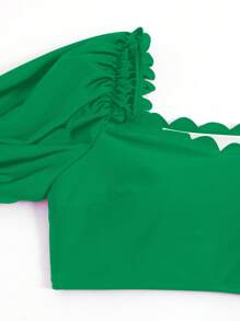 Bikini cạp cao viền sò điệp, cho kỳ nghỉ hè ở bãi biển - màu xanh lá - Xem 3