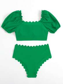 Bikini cạp cao viền sò điệp, cho kỳ nghỉ hè ở bãi biển - màu xanh lá - Xem 4