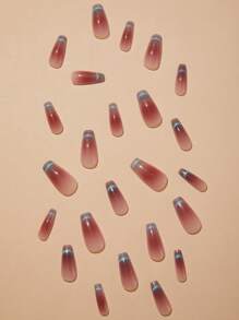 使用24入組長棺材腮紅貓眼閃光漸變色假指甲和1入組指甲銼和1張膠帶打造迷人魅力 - 彩色 - 查看 2