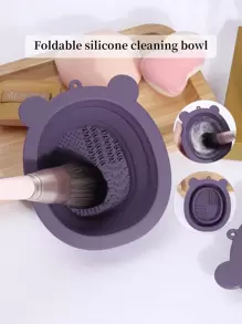 1pc Silicone Makeup Brush Cleaning Bowl - Purple - View 1