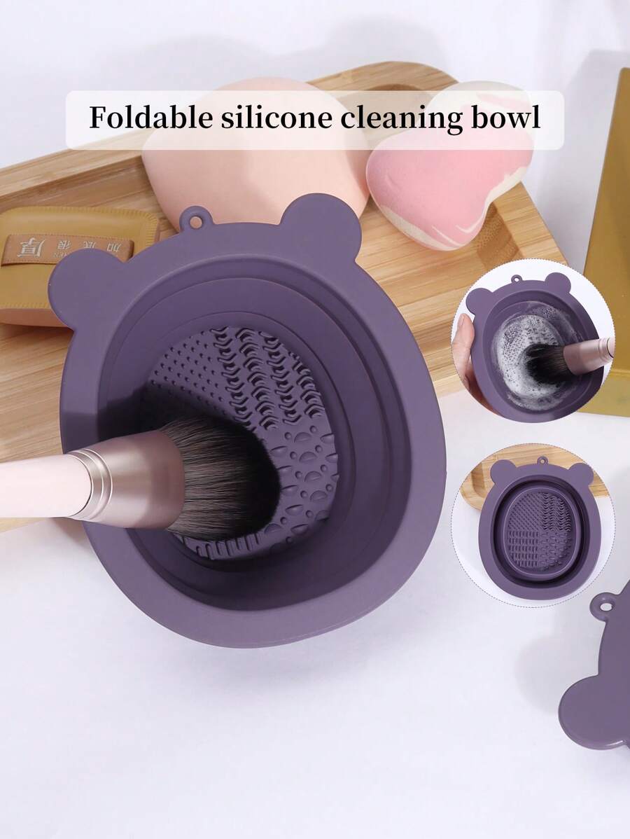 1pc Silicone Makeup Brush Cleaning Bowl - Purple - View 1