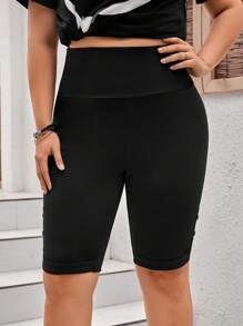 SHEIN LUNE 大碼1入組紐扣細節騎行褲 - 黑色 - 查看 3