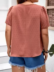 SHEIN Clasi Áo sơ mi Plus Size Uốn nếp màu trơn Giải trí - Rỉ Nâu - Xem 2