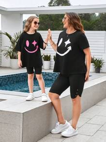 SHEIN LUNE 大碼1入組紐扣細節騎行褲 - 黑色 - 查看 7