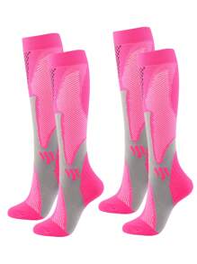 2雙跑步壓縮運動襪 - 玫紅色 - 查看 1