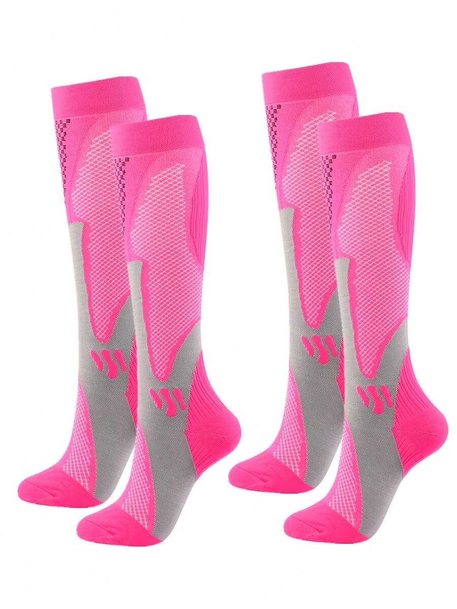 2雙跑步壓縮運動襪 - 玫紅色 - 查看 1